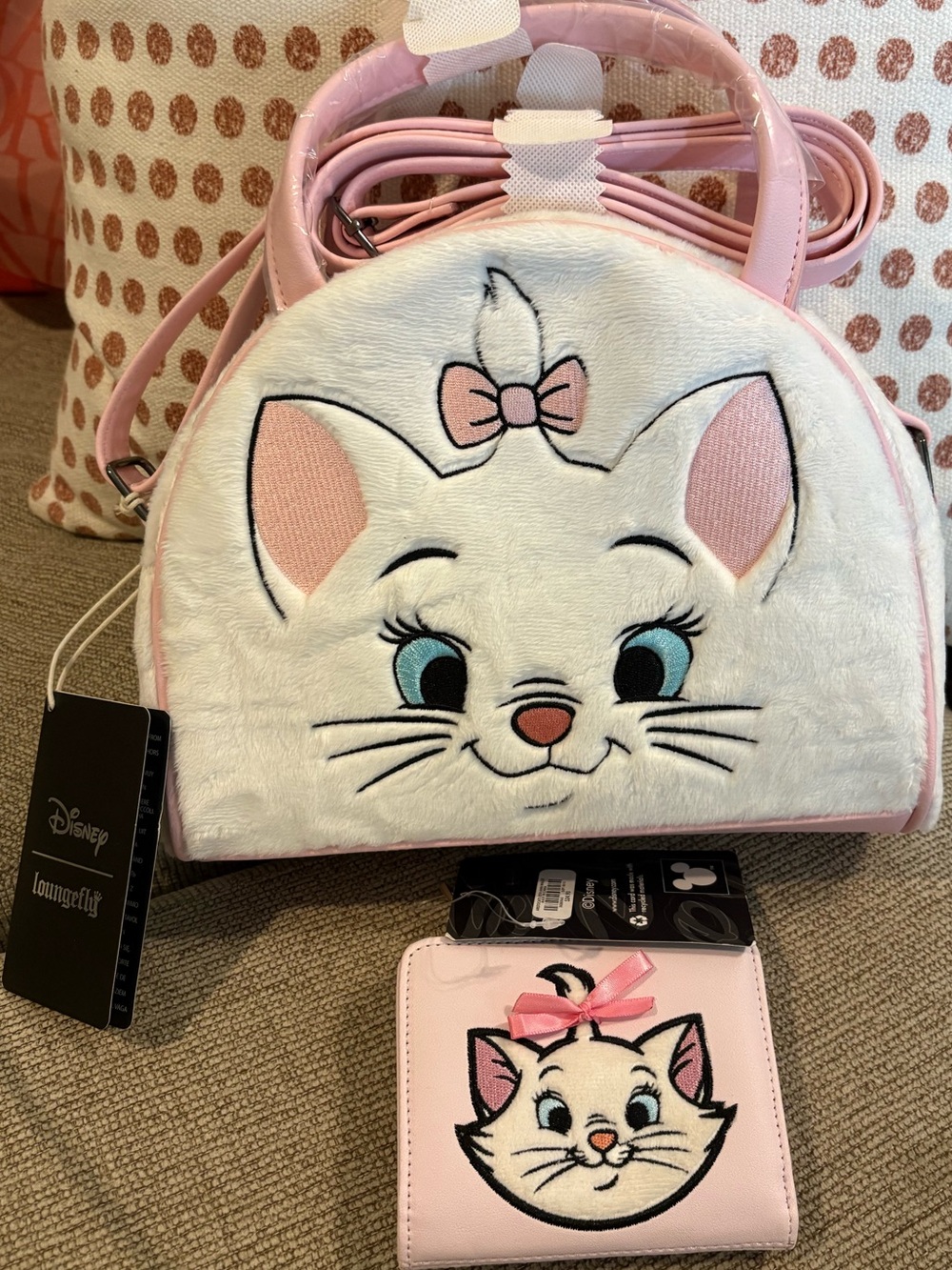 Loungefly Pink & White Marie Plush Crossbody Bag with Matching Wallet